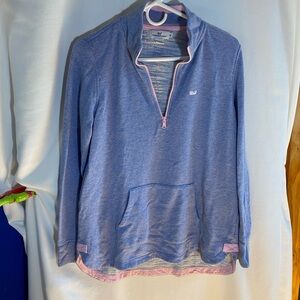Vineyard Vines Women’s Blue and Pink Quarter-Zip Pullover